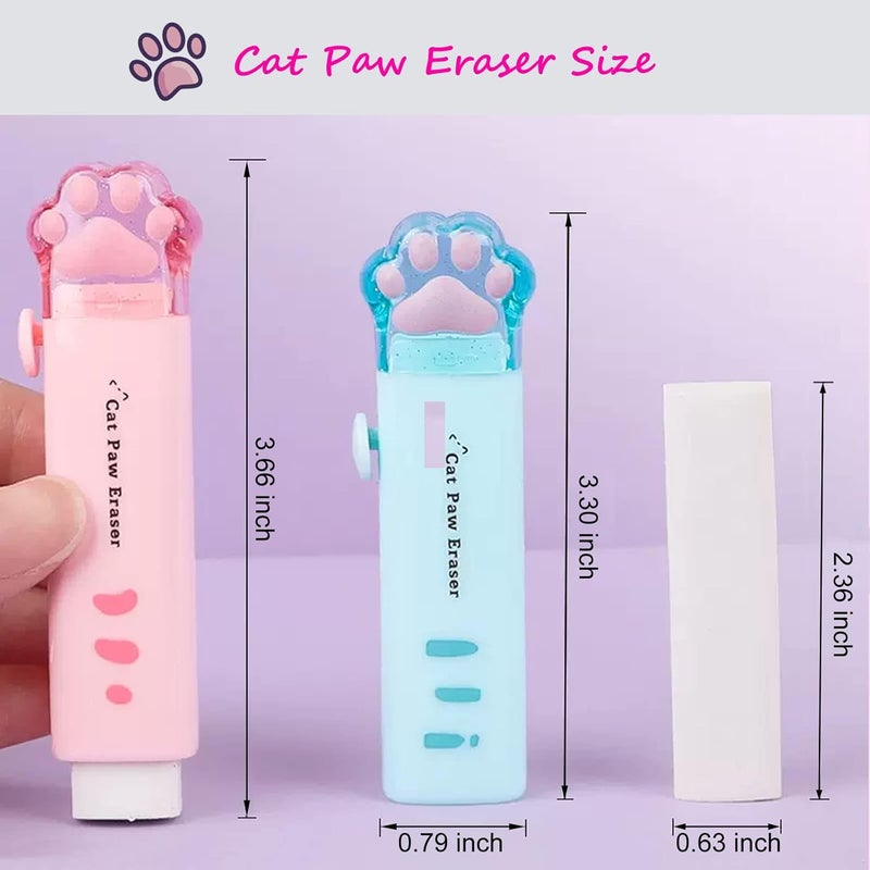 keepsweat 4 Pcs Cute Retractable Kawaii Cat Paw Eraser for Kids, Rubber Push-Pull for Students Writing, Drawing Aesthetic School/Office Supplies (Pink/Blue/White/Orange) - Image 2